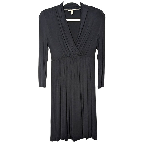 Soma Black Drapey Pleated Faux Wrap Minimalist Soft Stretch Jersey Dress XS - Picture 1 of 5